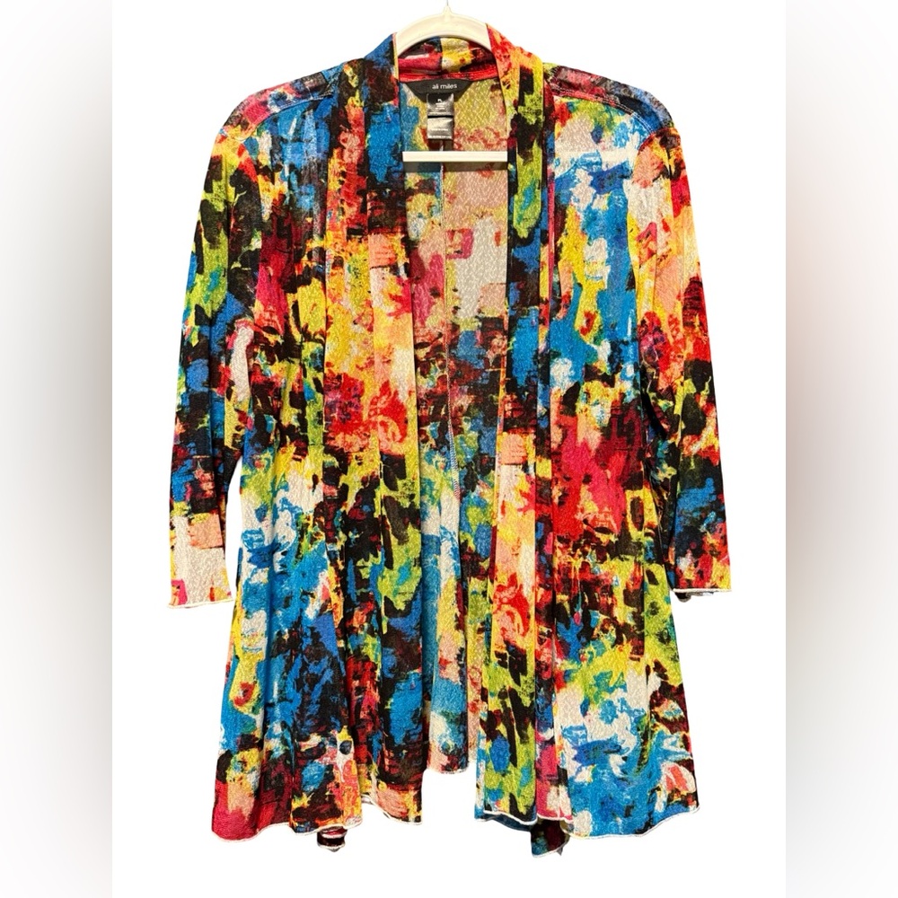 Ali Miles‎ Abstract Open Front Cardigan Artsy Colorful Petite Large